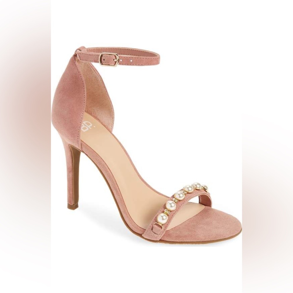 BP Natalie Embellished Strappy Stiletto Sandal Blush Suede 6.5
